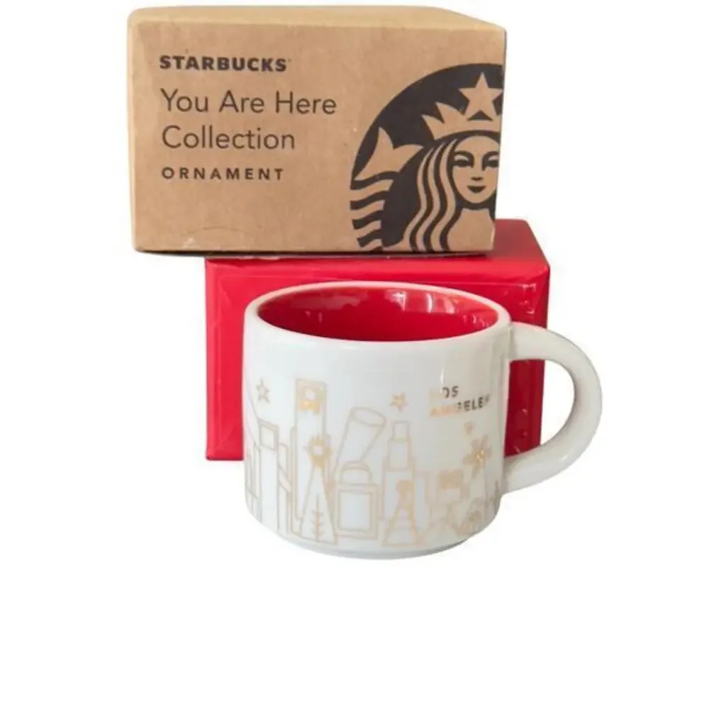Starbucks Los Angeles Coffee Mug Christmas Ornament You Are Here White/Gold 2014